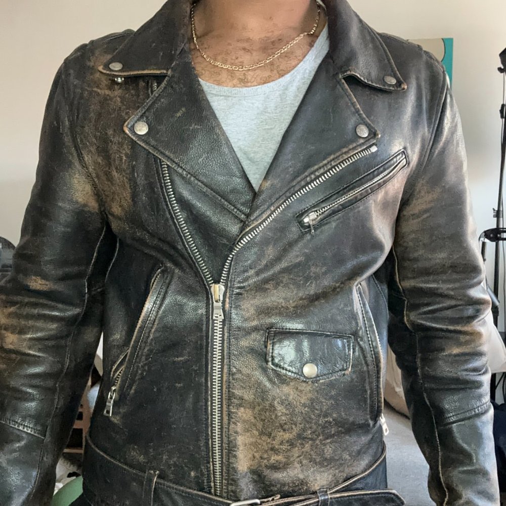 Buck Mason Battered Moto Jacket - Leather (Black / Brown)